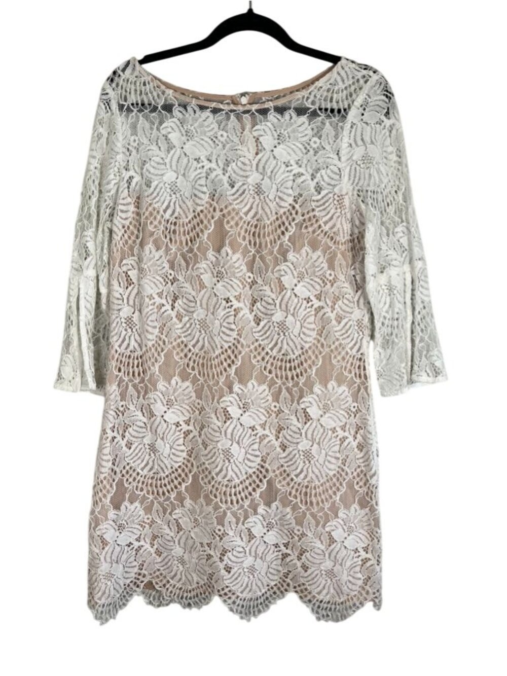 Floral Lace Shift Dress Beige 14‎ Bridal Wedding Boho Beach Indie Feminine Chic